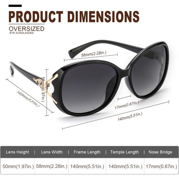 Women\'s Trendy Black Shades Frame Polarized Eyes Protection Sunglasses Oversized